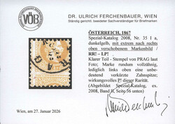 Österreich, 1867, 35 I a, dunkelgelb, mit EXTREM NACH OBEN ...