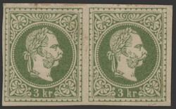 Österreich, 1867, 36 PU, 3 kr, grün, Paar Bogenproben in ...
