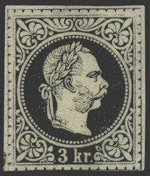 Österreich, 1867, 36 PUDD, 3 Kreuzer Bogenprobe in Schwarz mit ...