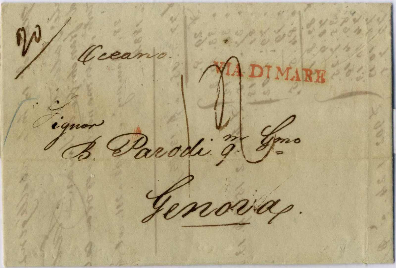 roter Stempel Via Di Mare von Neapel nach Genua 1834 ...