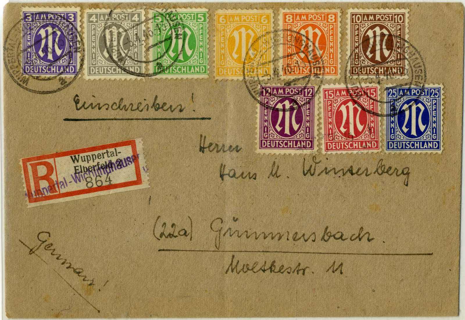 R-Satzbrief (senkr. Mittelbug durch Umschlag und 6 Pf.) ab ...