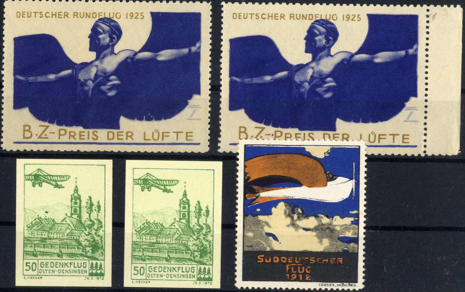 "Rund-/Gedenkflug": 5 Vignetten (3 versch.) (882)