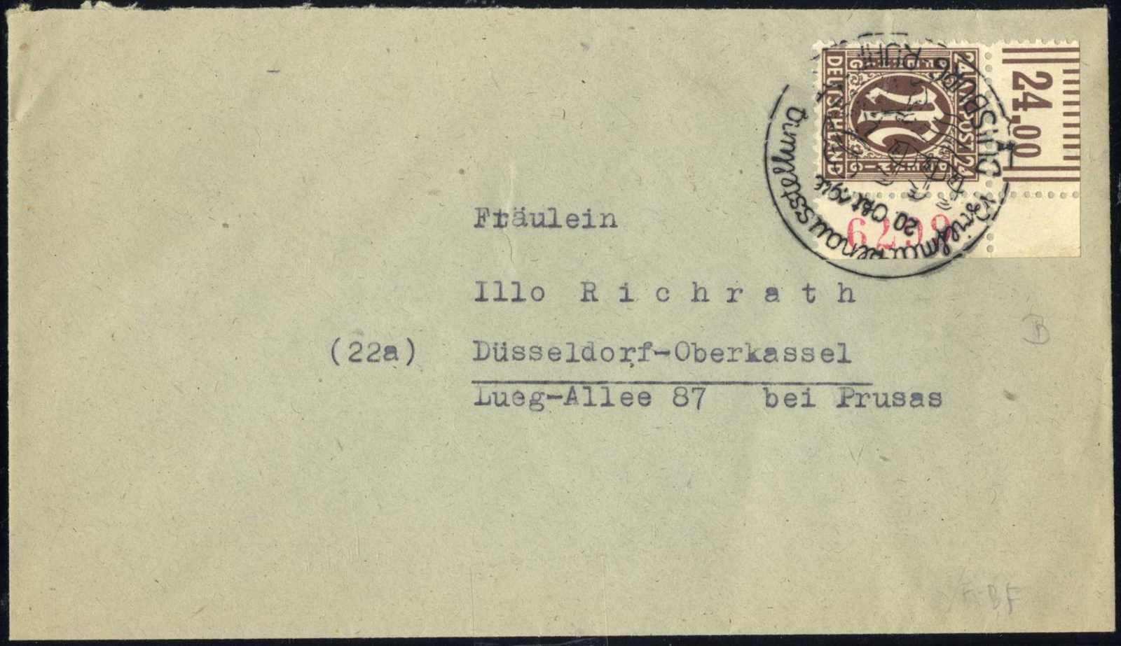 Eckrandstück rechts oben mit roter Bogenzählnummer (4 Ziffern) als ...