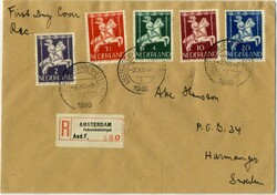 R-Satzbrief-FDC von "Amsterdam-Fahrenheitsingel" nach Schweden ...