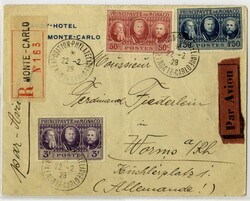 Lp-R-Satzbrief mit Ausstellungs-SST "MONTE-CARLO, 22.2.28" nach Worms ...