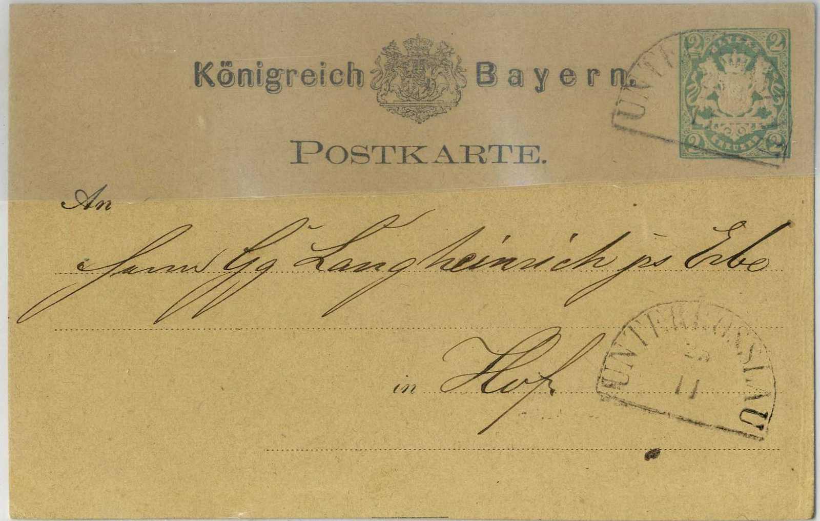 2-Kreuzer-Ganzsache mit Halbkreis-Stempel Unterrösslau (1875), Sen ...
