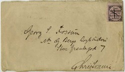 Retourmarke mit Einriß und Federkreuzentwertung auf 2 Sk-GA-Umschlag ...