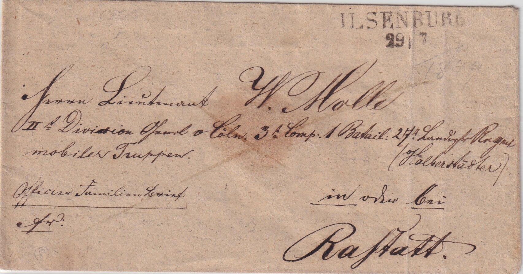 (1849), ILSENBURG, klarer L2 auf "Offiziers-Familien-Brief" an einen ...