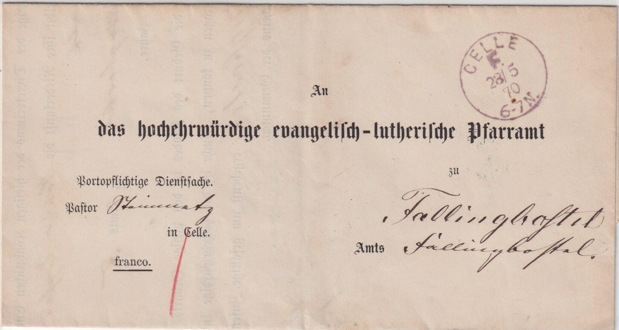 1870, CELLE F., klarer violetter Franko-K1 auf Luxus-Vordruckcouvert ...