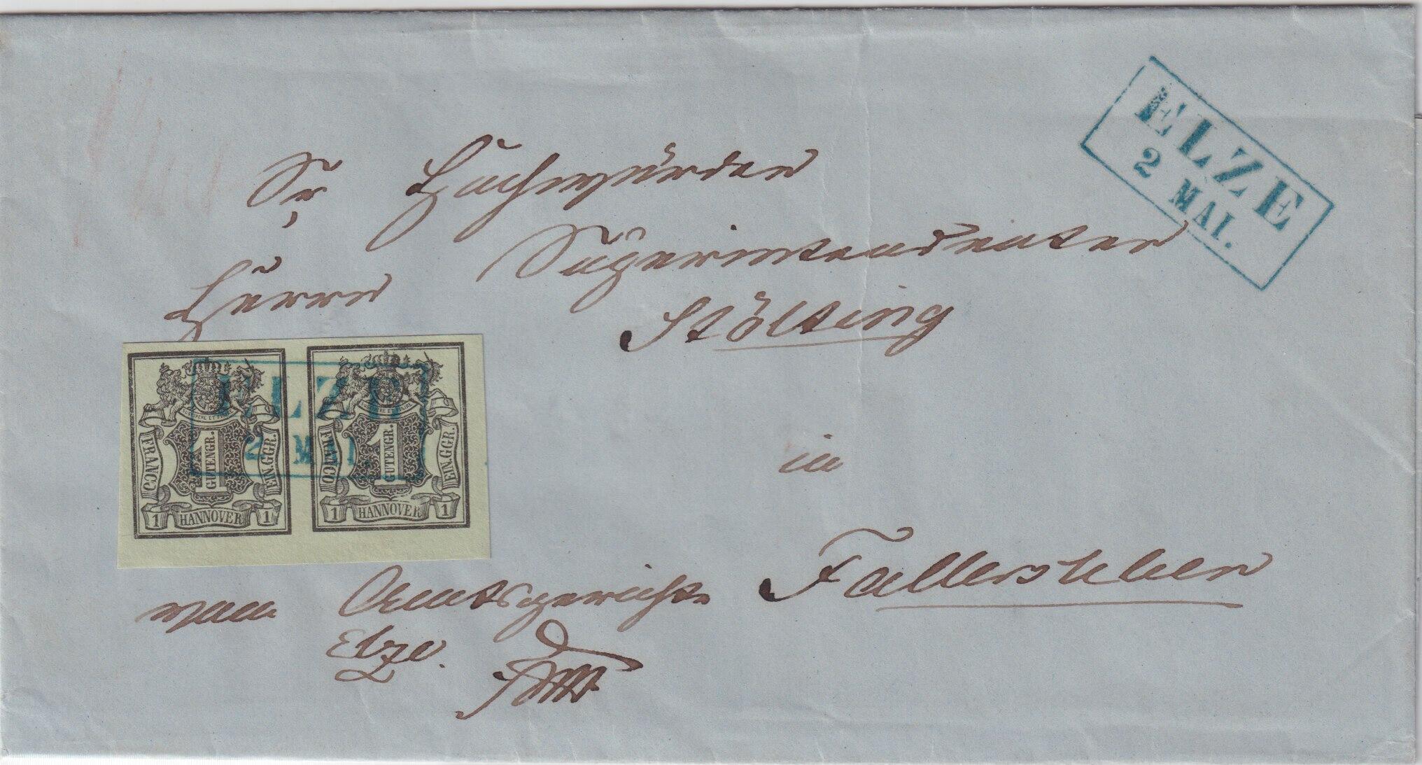 1 Ggr. a. graugrün, sehr breitrandiges Unterrandpaar mit R2 ELZE auf ...