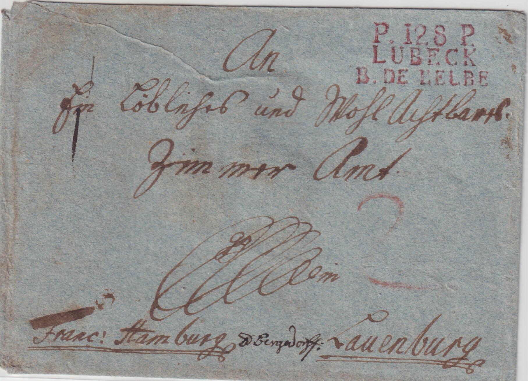 (18 ?), P.128.P. LUBECK B.DE. L'ELBE, klarer roter L3 auf dek. ...