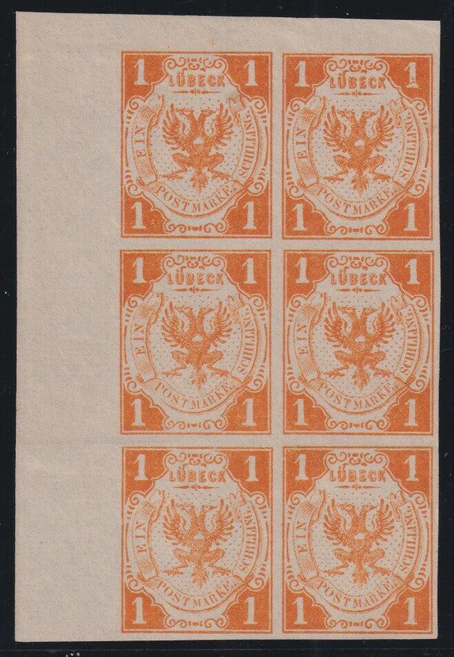 1 Sch. orangegelb, ungebr. senkr. Kabinett-Sechserblock aus der ...