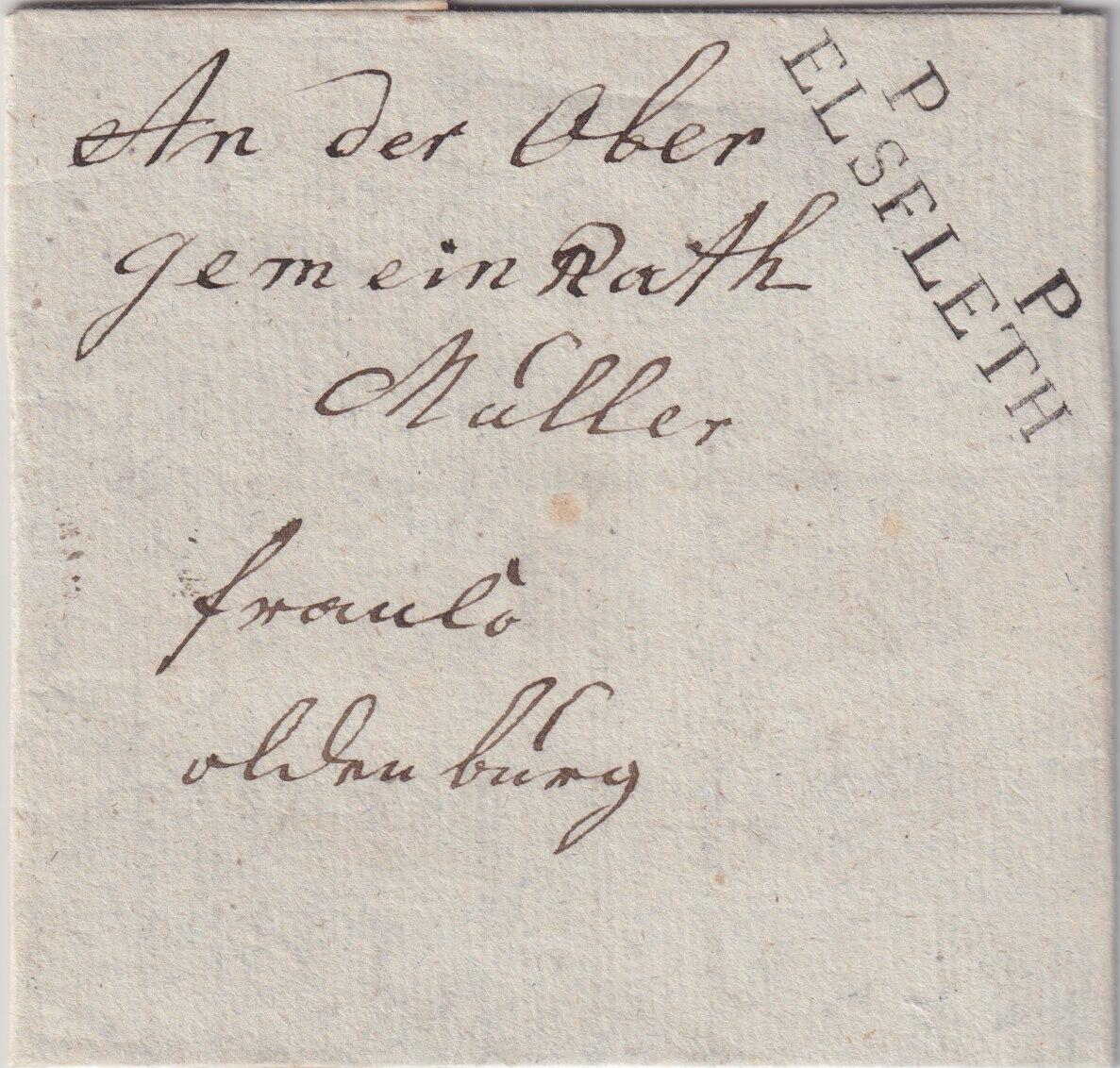 1814, 2.5., P.P. ELSFLETH, besonders klarer L2 auf Luxusbrief nach ...