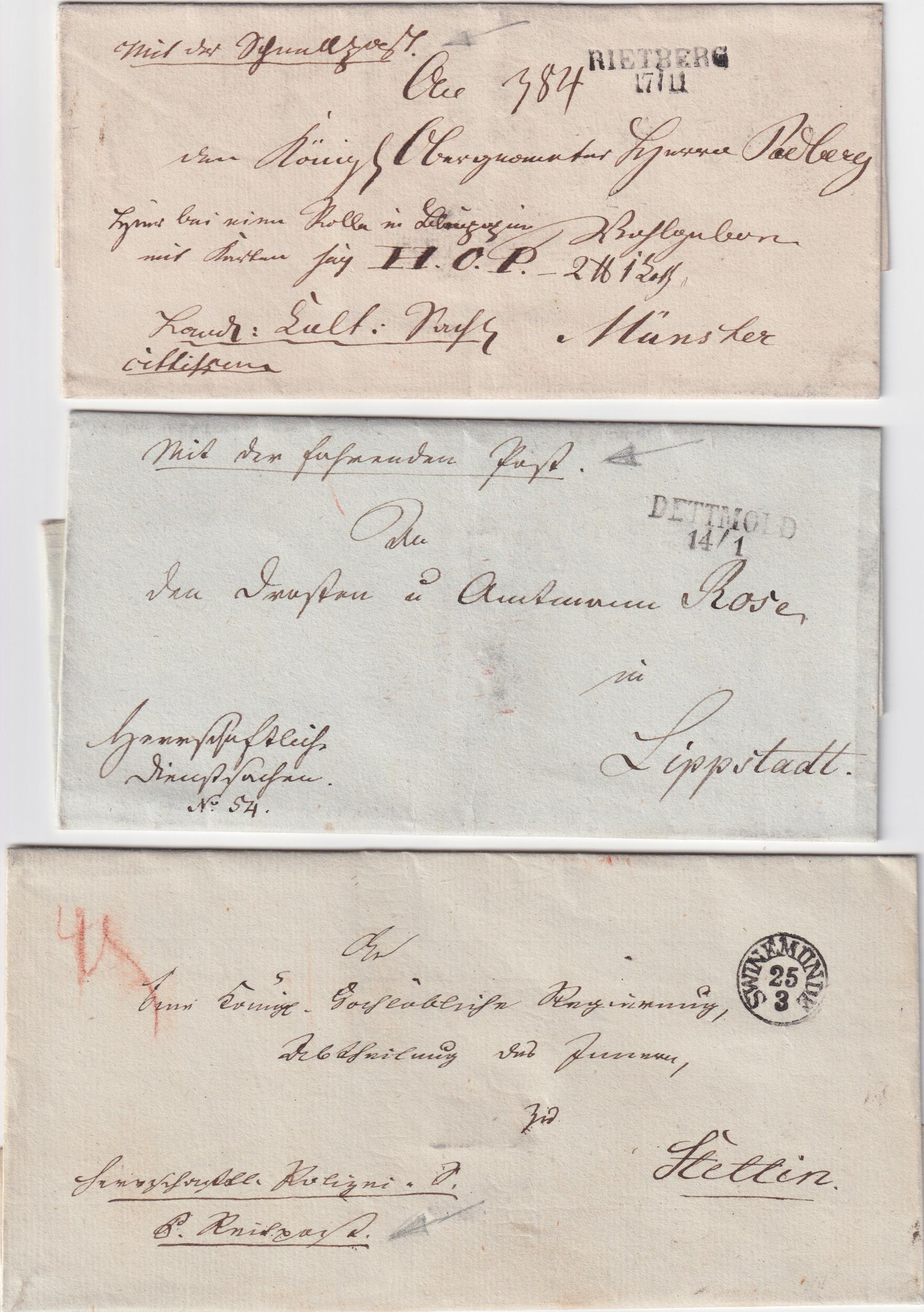 (1830), DETTMOLD, RIETBERG (je L2), SWINEMÜNDE (K1), drei ...