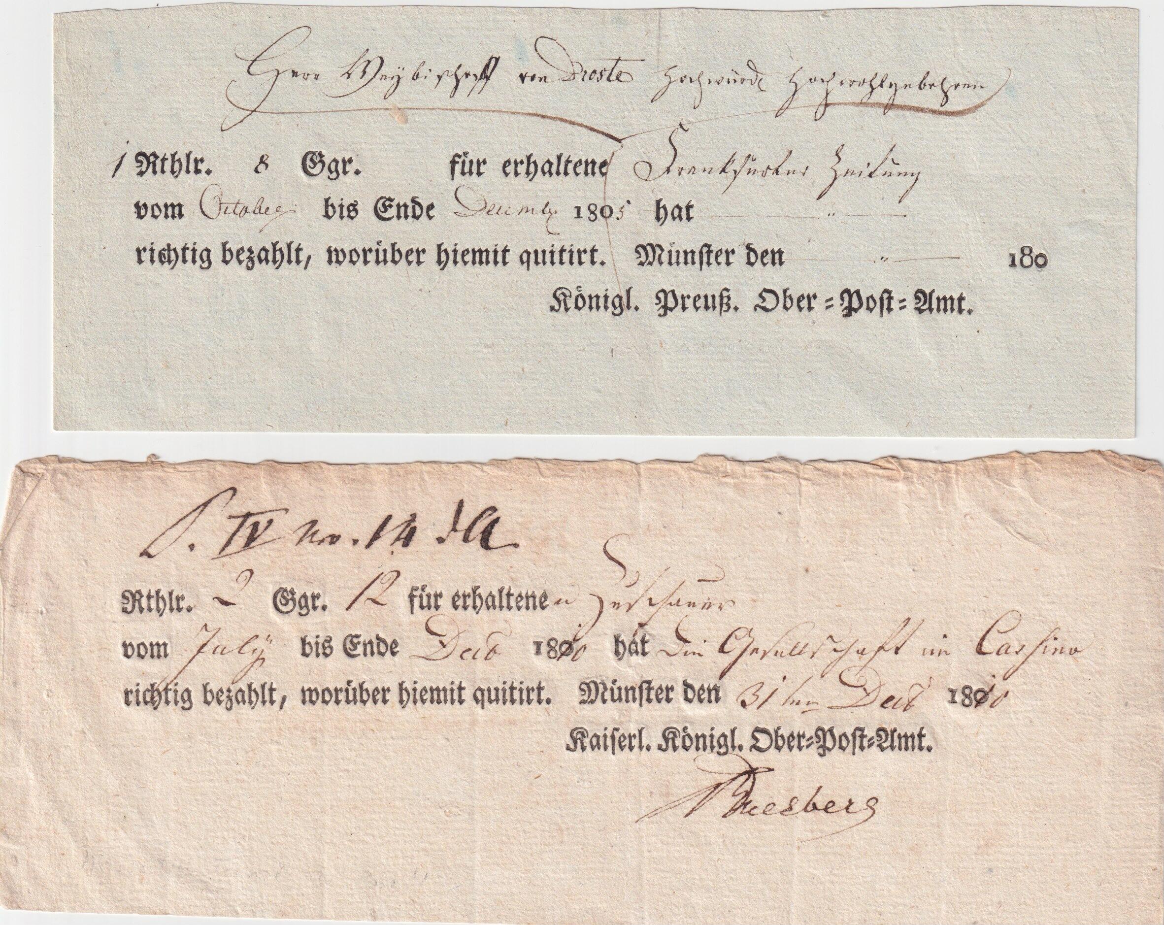 1805-1810 (180.), Münster, "Kaiserl. Königl. Ober-Post-Amt", ...