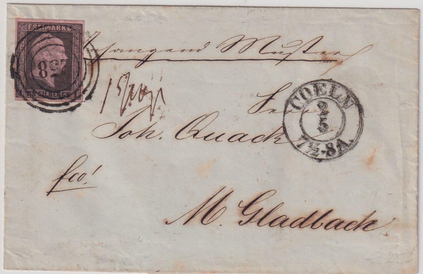 1 Sgr. a. dunkelrosa, Kabinettbrief mit Stempel "258" Cöln nach ...