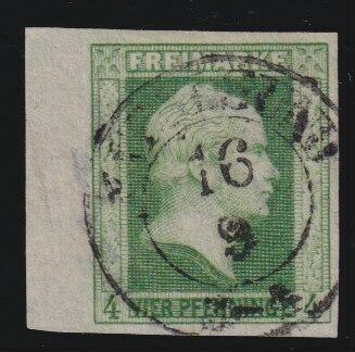 4 Pfge. grün, breitrandiges Kabinett-Randstück mit K2 STRALSUND  ...