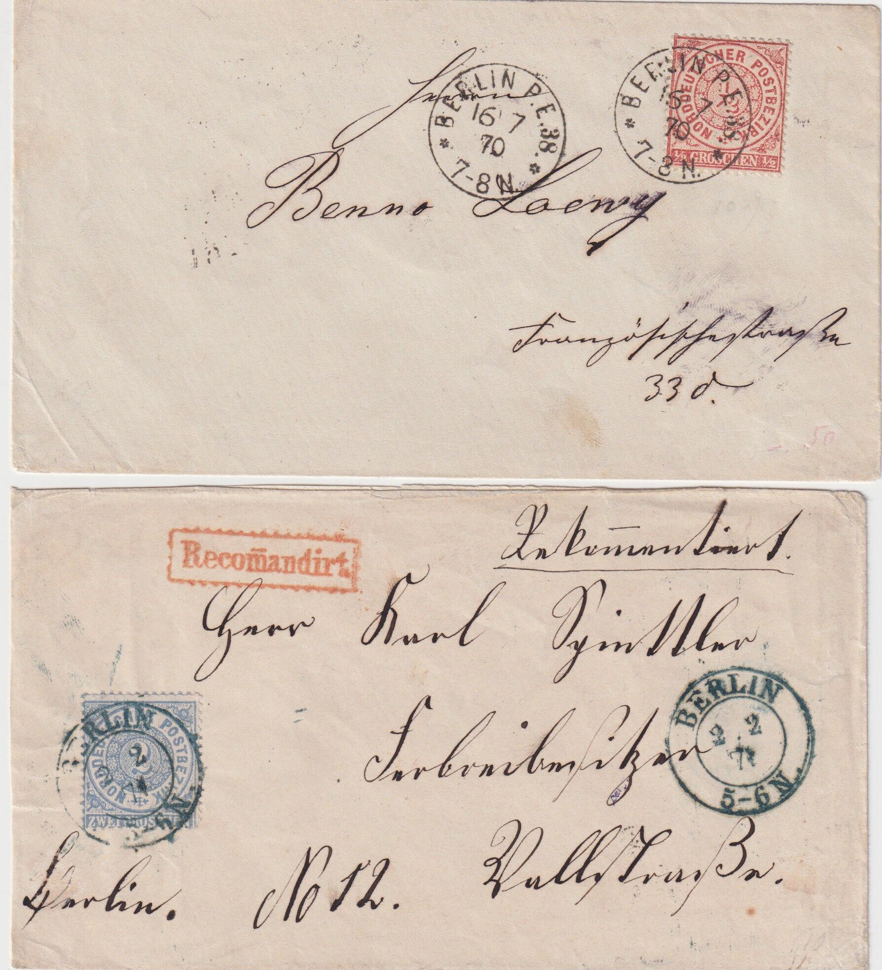 1/2 Gr. orange, drei Berliner Ortsbriefe, dazu 2 Gr. ultramarin auf ...