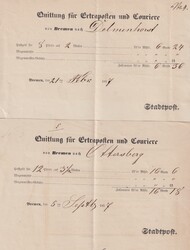 1857-1862, Bremen, 4 Extrapostquittungen nach Delmenhorst und ...