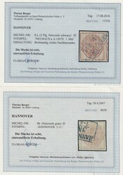 3 Pfg. karmin/rosa a. schwarz und grau, breitrandige Kabinettstücke ...