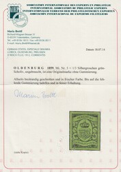 1/3 Gr. a. grün, breitrandiges ungebr. Kabinettstück ohne Gummi, ...