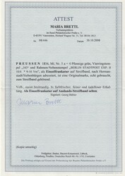 4 Pfge. grün, voll- bis breitrandig auf Kabinettstreifband mit ...