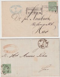 1 Kr. grün, je einzeln auf drei Ortsbriefen und einer Drucksache aus ...
