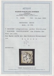 5 Gr. graubraun, sog. "Elbinger Postfälschung", kleine runde Ecke ...