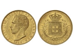 2.000 Reis. 1864. LUIZ I. 3,52 grs. AU (917). (Ínfimas rayitas en ...