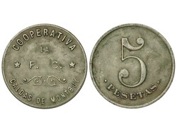 5 Pesetas. COOPERATIVA LA FRATERNAL CALDENSE. CALDAS DE MONTBUY. Ni. ...