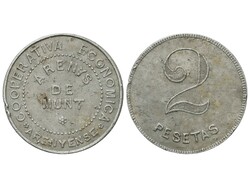 2 Pesetas. COOPERATIVA ECONÓMICA ARENYENSE. ARENYS DE MUNT. Al. ...