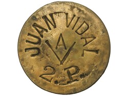 2 Pesetas. AGRUPACIÓN VIDAL. JUAN VIDAL. BARCELONA. Latón. López ...