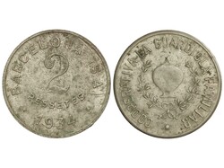 2 Pesetas. 1934. COOPERATIVA LA GUARDIOLA FAMILIAR. SANT ANDREU DEL ...