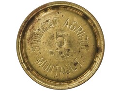 5 Pessetes. SINDICAT AGRÍCOLA DE MUNTAGUT. MONTAGUT DE FLUVIÀ. ...