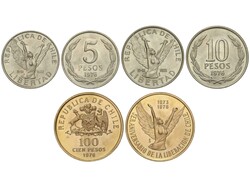 Set 3 monedas 5, 10 y 100 Pesos. 1976. AU. 20,33 grs. CuNi. 7,09 y 9 ...