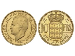 10 Francs. 1950. RAINIER III. PARIS. 10,48 grs. AU (900). ESCASA. ...
