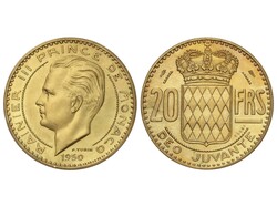 Piefort 20 Francs. 1950. RAINIER III. PARIS. 28,88 grs. AU (900). ...