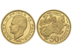 50 Francs. 1950. RAINIER III. PARIS. 20,48 grs. AU (900). Caballero ...