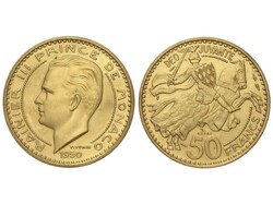 Piefort 50 Francs. 1950. RAINIER III. PARIS. 40,87 grs. AU (900). ...