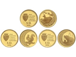 Lote 3 monedas 5 Diners. 1994 y 1996. Peso total:4,60 grs. AU (999). ...