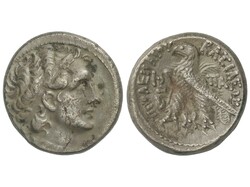 Tetradracma. 116-106 a.C. PTOLOMEO IX. EGIPTO. Anv.: Cabeza diademada ...