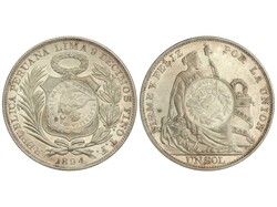 1 Peso. 1894. T.F. Contramarca 1/2 Real 1894 (KM-196). Brillo ...