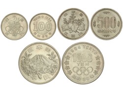 Lote 3 monedas 100, 500 y 1.000 Yen. 1964. AR,Cuni. y-79, 80, 87. SC.