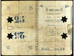 Obligación al portador 25 Pesetas. 1 Octubre 1883. BANCO DE FELANITX ...
