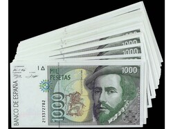 Lote 59 billetes 1.000 Peetas. 12 Octubre 1992. Hernán Cortés. ...