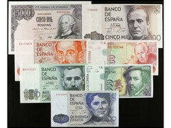 Lote 7 billetes 500, 1.000, 5.000 Pesetas (2). 1976 a 1992. A ...