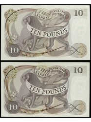 Lote 2 billetes 10 Pounds. GRAN BRETAÑA. Pick-376b. MBC+.