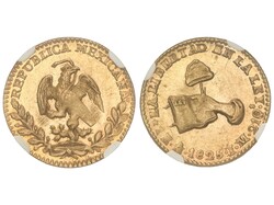 1 Escudo. 1825. JM/FM. Encapsulada por NGC MS62 (n. 1218252-004). AU. ...