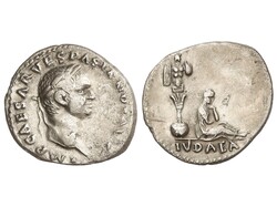 Denario. 69-70 d.C. VESPASIANO. Anv.: IMP. CAESAR VESPASIANVS AVG. ...
