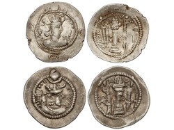 Lote 2 monedas Dracma. PEROZ, KHUSRO I. AR. MBC.